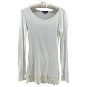 Y2K 2007 Express Lace Trim Top Women XS White Long Sleeve Modal Soft Girl Bella